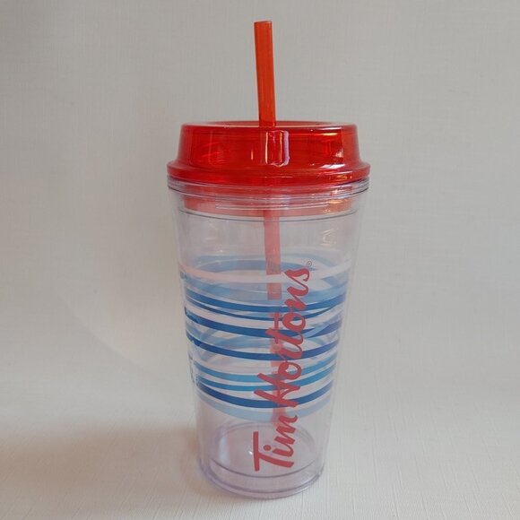 BRIGHT TIM HORTONS Cold Drink Tumblr 2014 16oz. / 475 ml FLAWS Double Walled - Picture 1 of 5